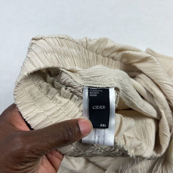 Cider Boho Lounge Shorts Crinkle Gauze Drawstring Tassel Waist Beige Casual 2XL - Picture 8 of 11